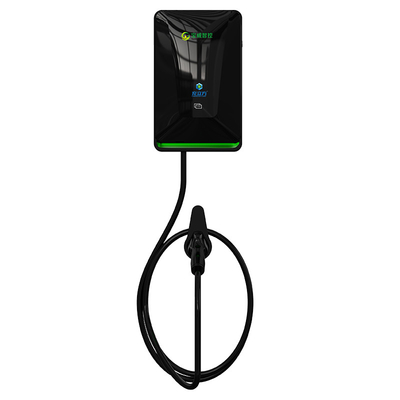 7kw Autoplaadpunt Zwart Wallbox Huisgebruik Vloeibare Kristallen Display Swipe Start