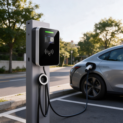 Goede prijs. Residential Light Commercial EV Charging Station Vierkant Glas US Type1 AC Charger Wandkolom Montage 9,6kW 40A 85V 265V IP54 5,64 inch LCD-scherm Online