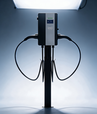 Goede prijs. Krachtige CLF AC 44D Laadpaal type1 44KW Dubbel Pistool AC Laadapparatuur IP54 OCPP1.6J 4,3 Inch Kleuren Touchscreen Totale Output 64A Online
